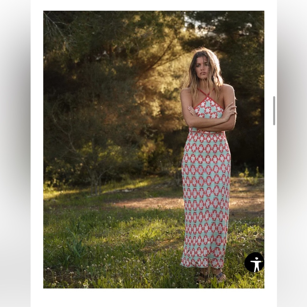 Zara Red and White Halter Maxi Dress Resort Wear